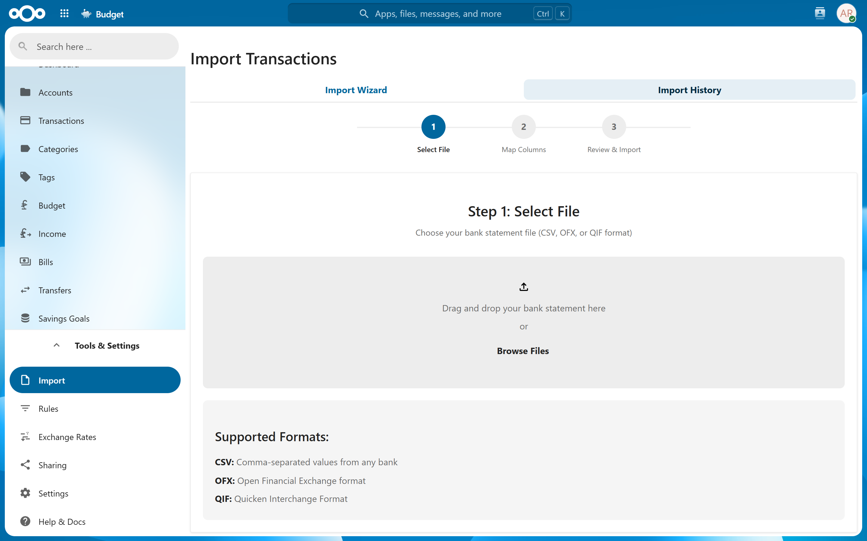 Import in light theme
