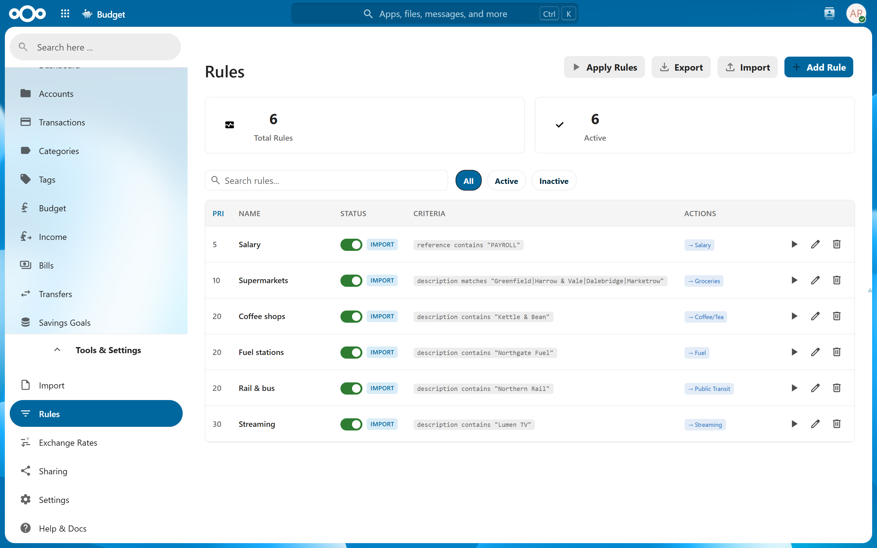 Auto-categorisation rules with conditions and actions